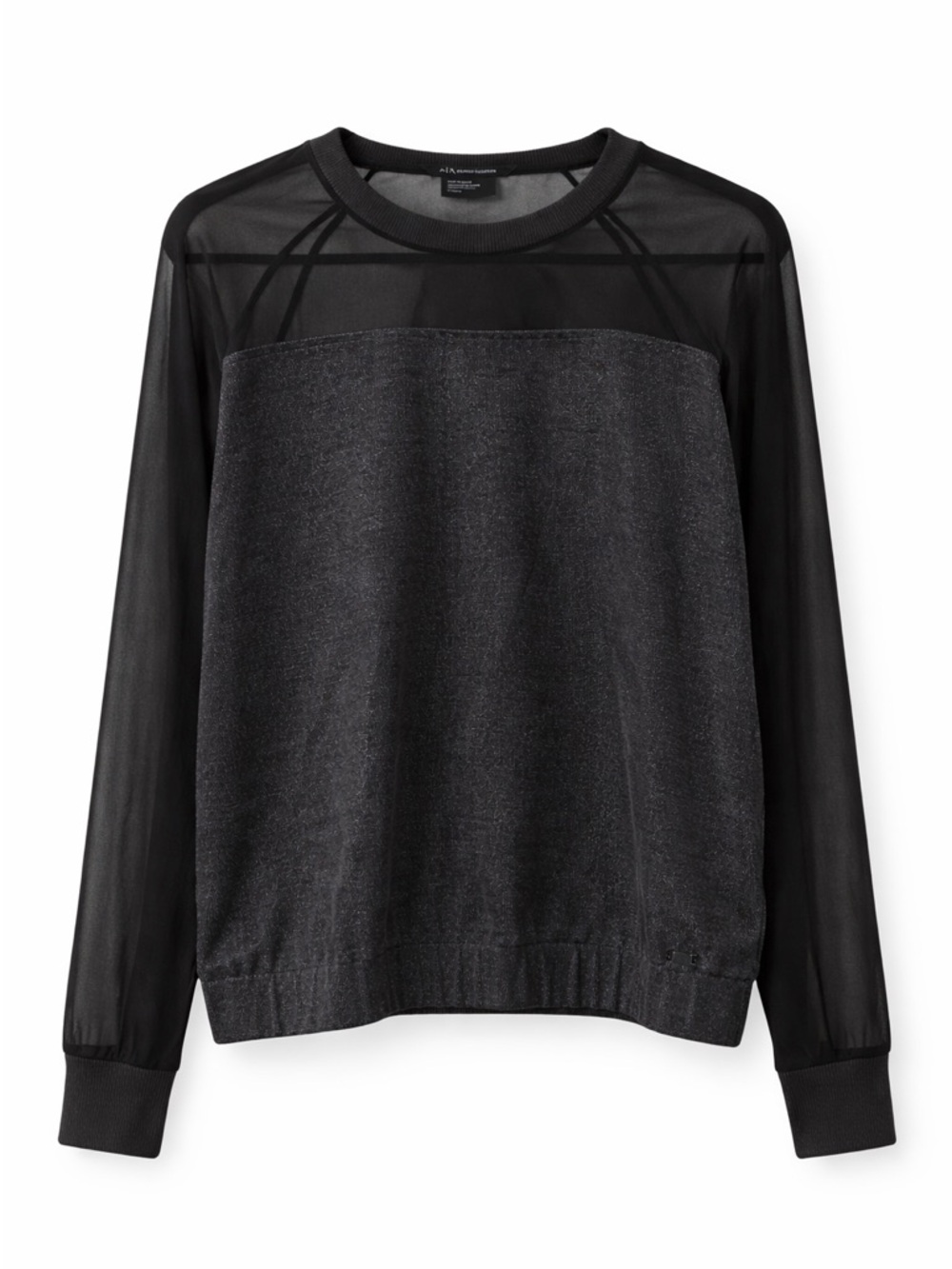 A|X Armani Exchange Black Sheer Mesh Shimmer Top Size M - Picture 3 of 6